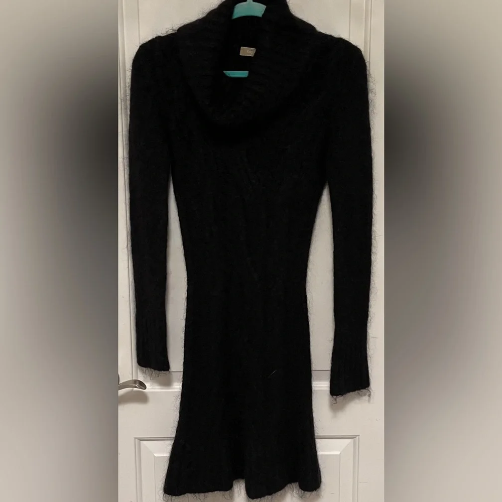 Whimsigoth Black Cowl-Neck Cable Sweater Dress Luxury Soft Stretch Bodycon Small - Picture 3 of 10